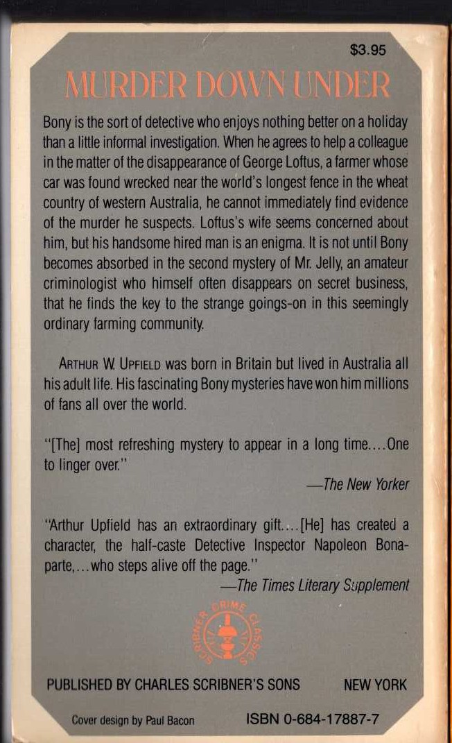 Arthur Upfield  MURDER DOWN UNDER magnified rear book cover image