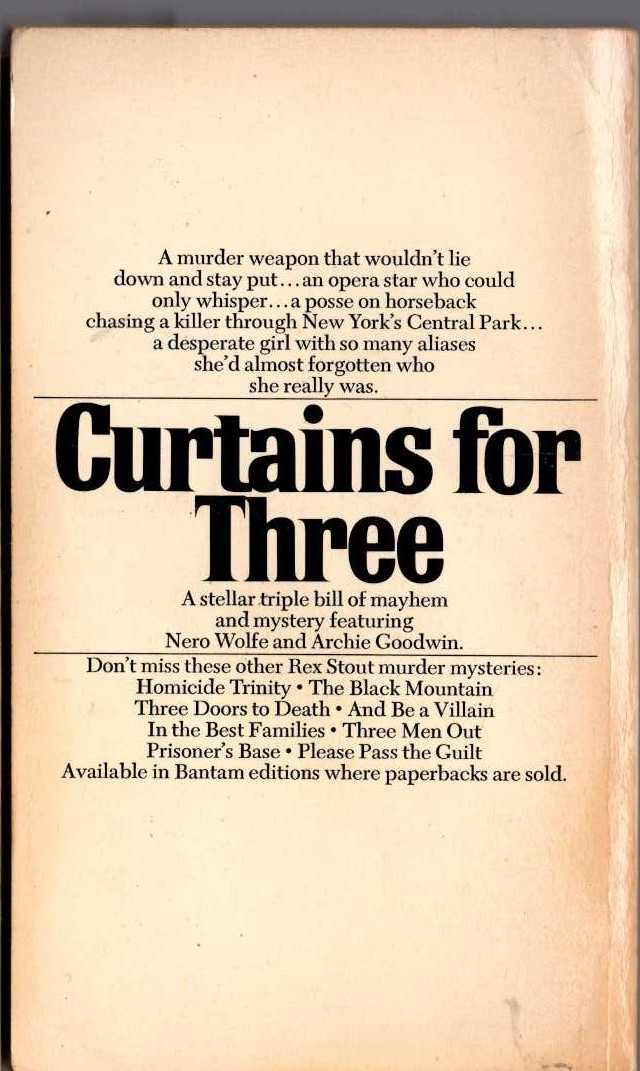 Rex Stout  CURTAINS FOR THREE magnified rear book cover image