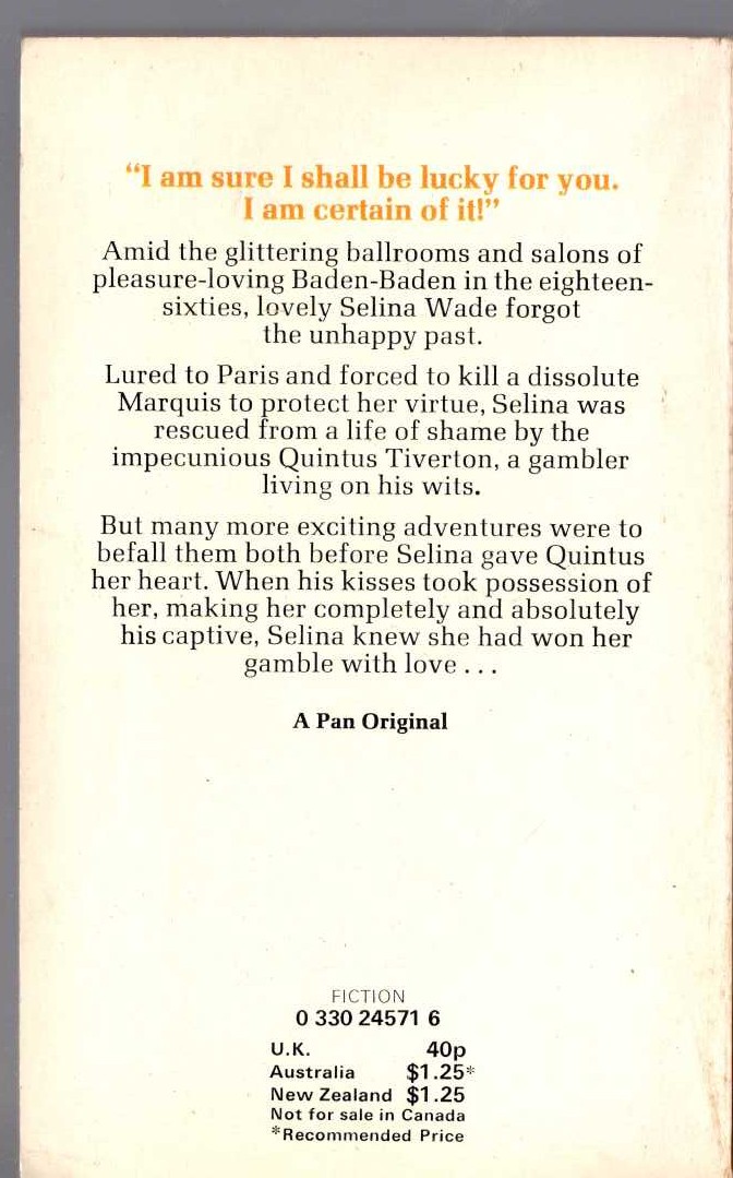 Barbara Cartland  A GAMBLE WITH HEARTS magnified rear book cover image