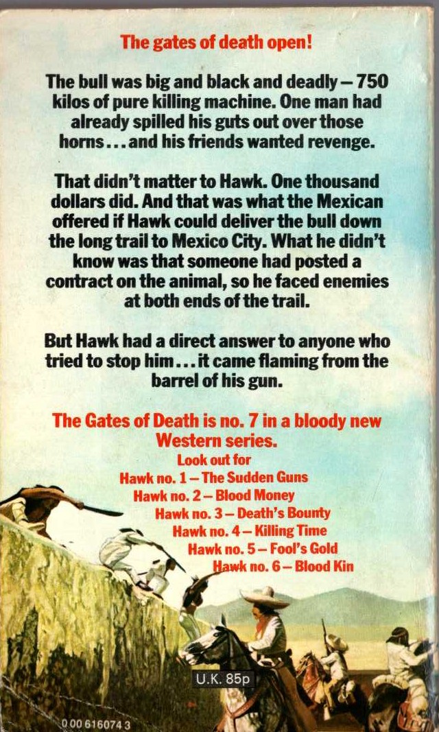 William S. Brady  HAWK 7: THE GATES OF DEATH magnified rear book cover image