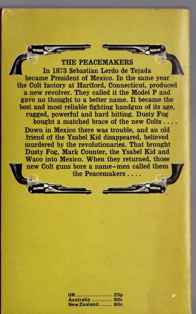 J.T. Edson  THE PEACEMAKERS magnified rear book cover image