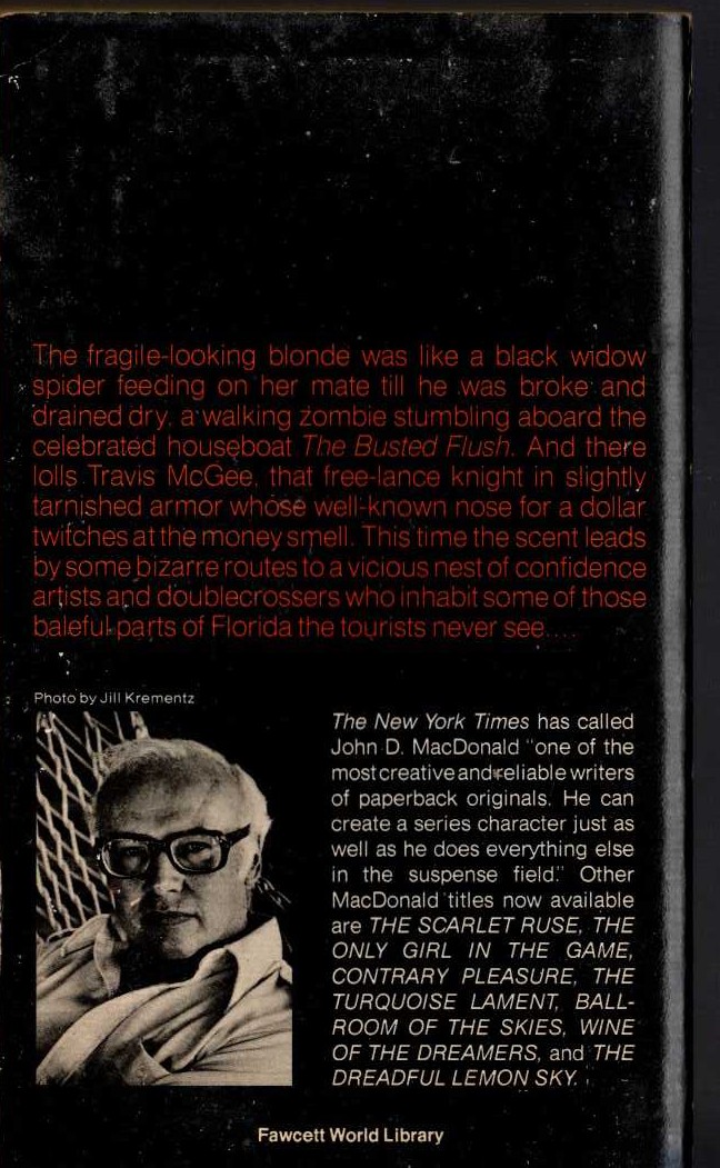 John D. MacDonald  BRIGHT ORANGE FOR THE SHROUD magnified rear book cover image