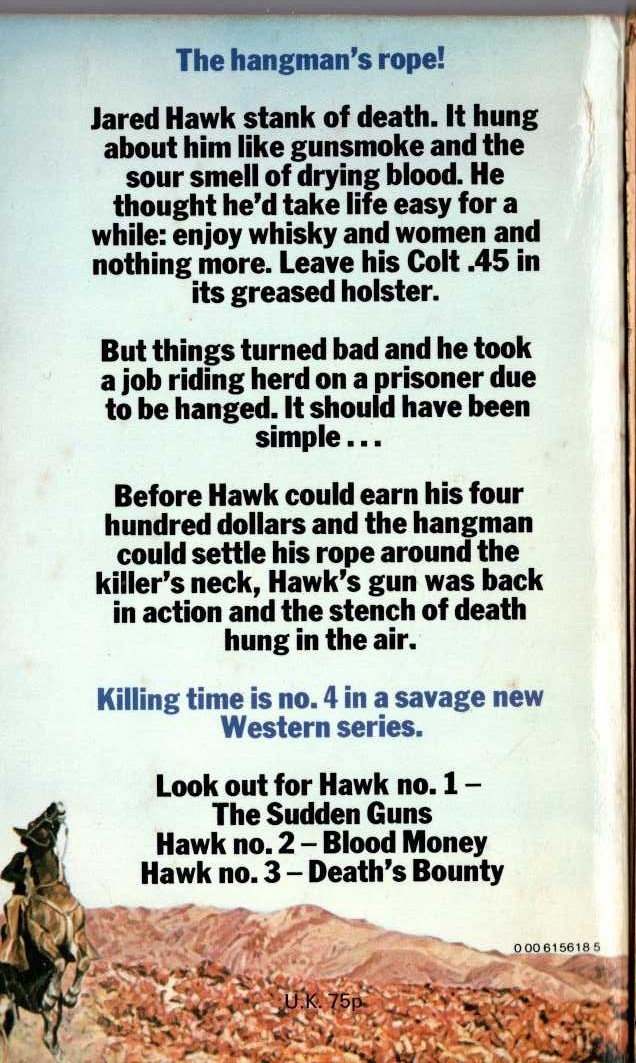 William S. Brady  HAWK 4: KILLING TIME magnified rear book cover image