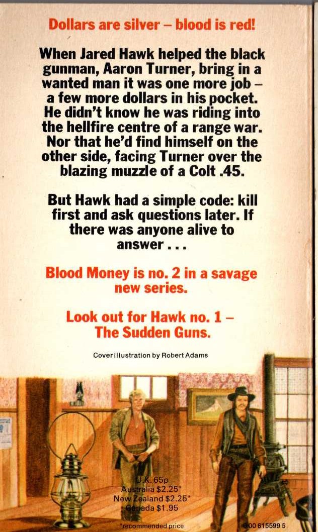 William S. Brady  HAWK 2: BLOOD MONEY magnified rear book cover image