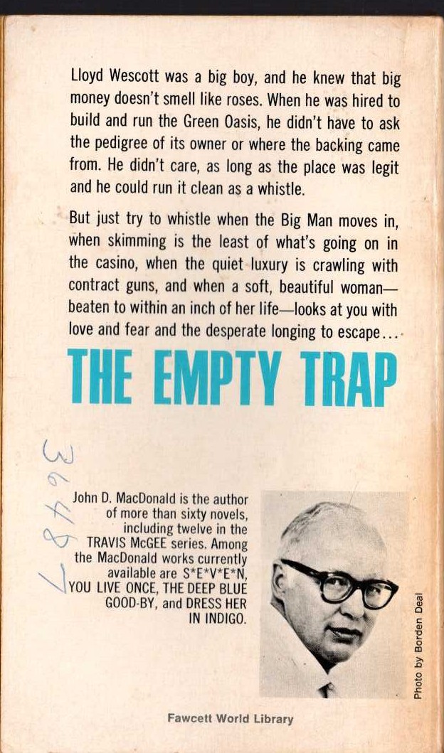John D. MacDonald  THE EMPTY TRAP magnified rear book cover image