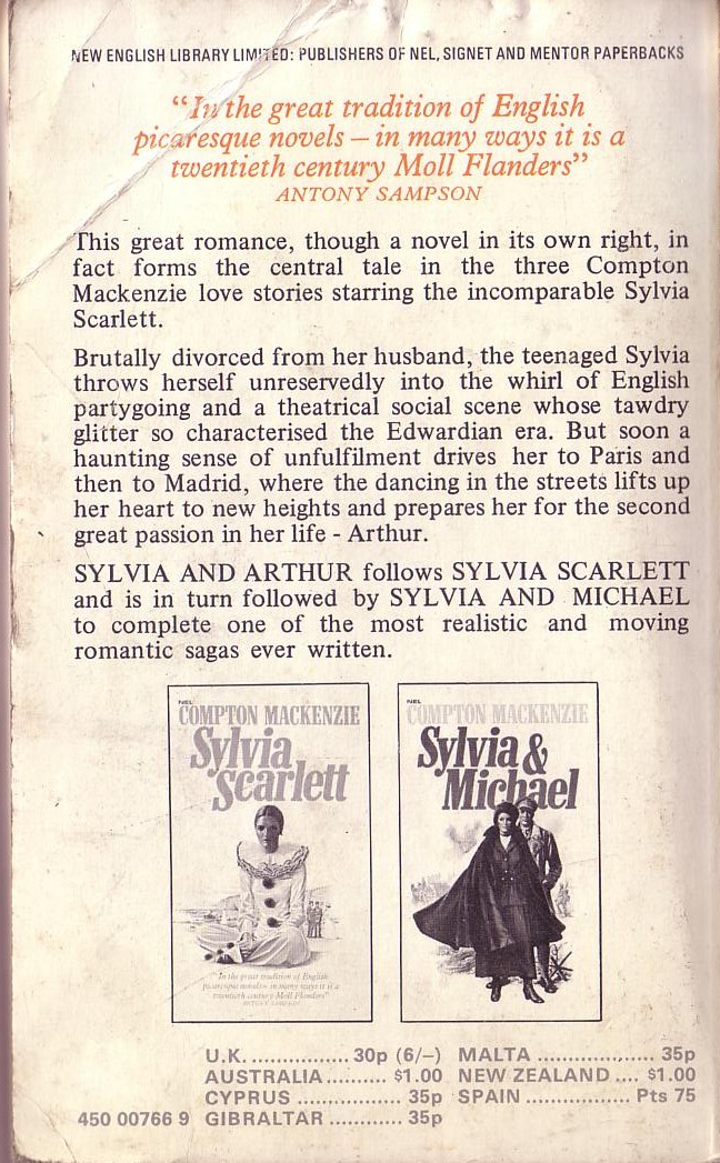 Compton Mackenzie  SYLVIA & ARTHUR magnified rear book cover image