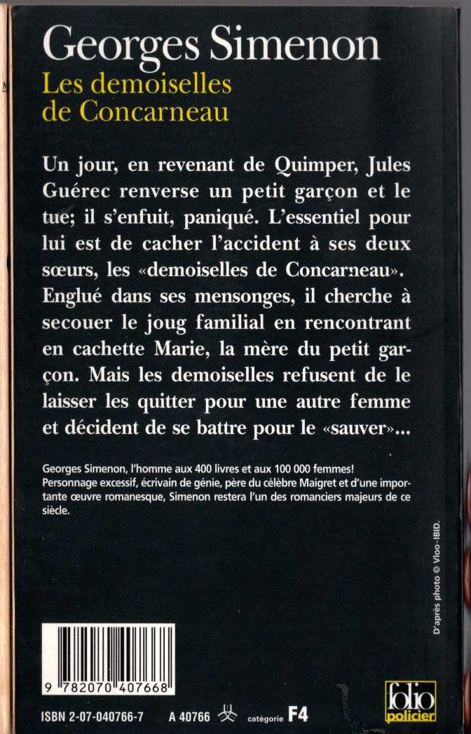 Georges Simenon  LES DEMOISELLES DE CONCARNEAU magnified rear book cover image