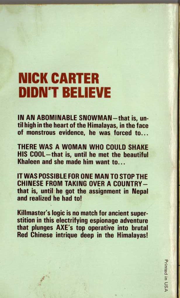 Nick Carter  OPERATION SNAKE magnified rear book cover image