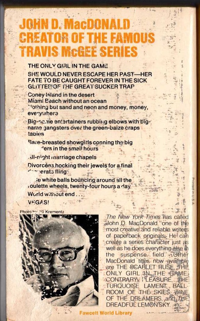 John D. MacDonald  THE ONLY GIRL IN THE GAME magnified rear book cover image