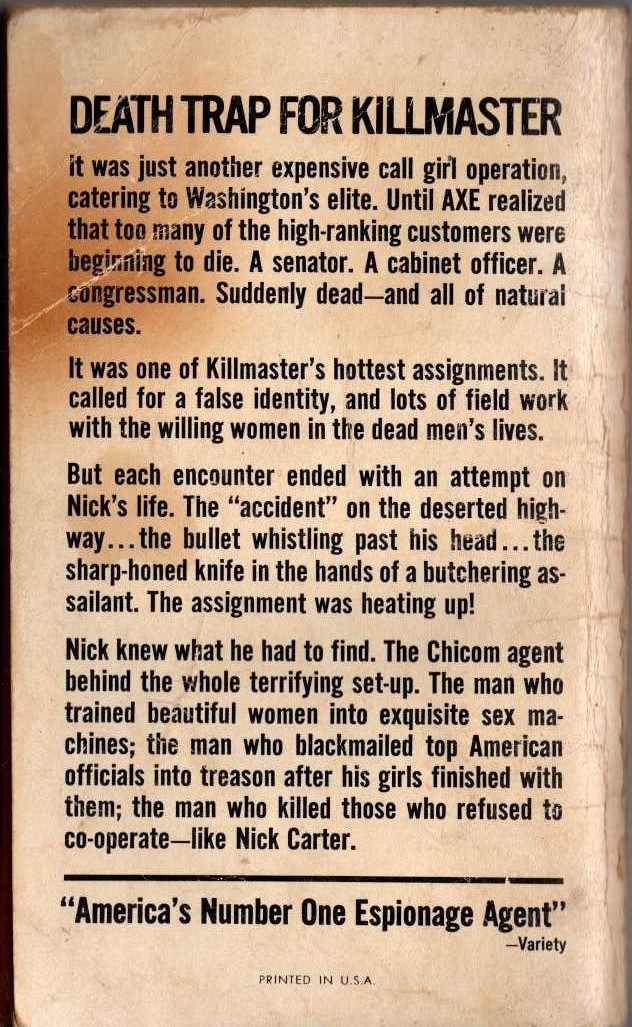 Nick Carter  HOOD OF DEATH magnified rear book cover image