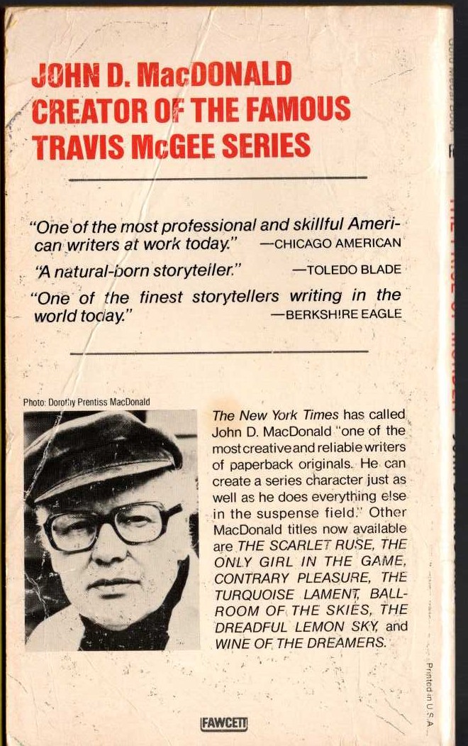 John D. MacDonald  THE PRICE OF MURDER magnified rear book cover image