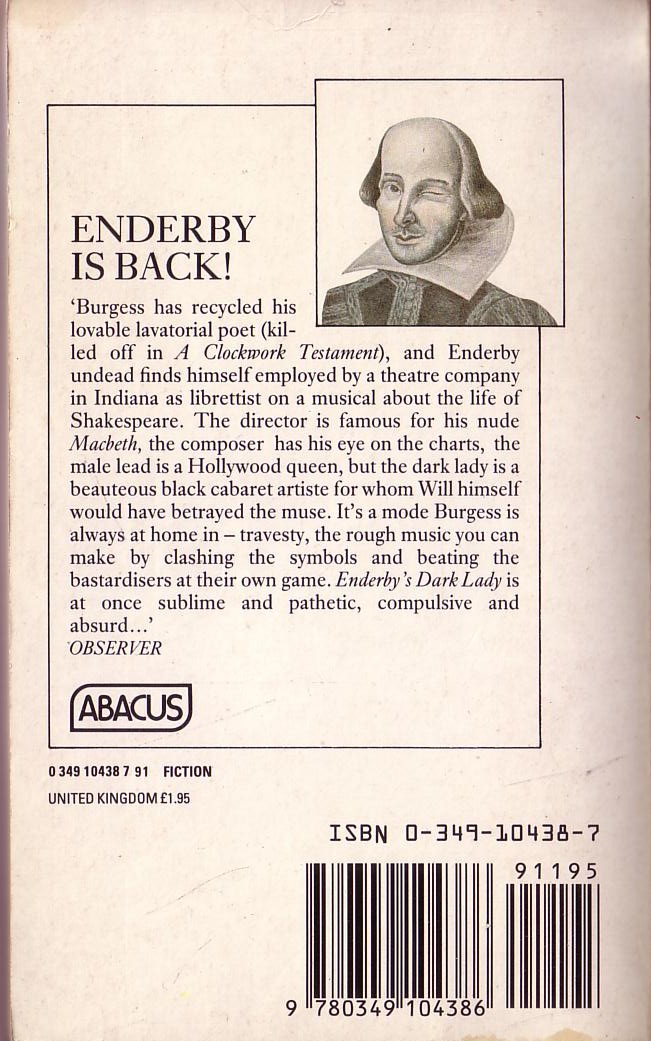 Anthony Burgess  ENDERBY'S DARK LADY magnified rear book cover image