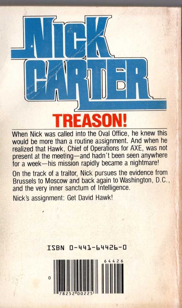 Nick Carter  THE OUSTER CONSPIRACY magnified rear book cover image