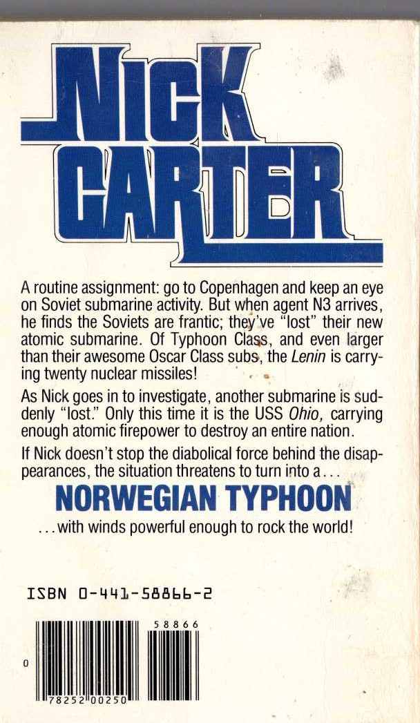 Nick Carter  NORWEGIAN TYPHOON magnified rear book cover image