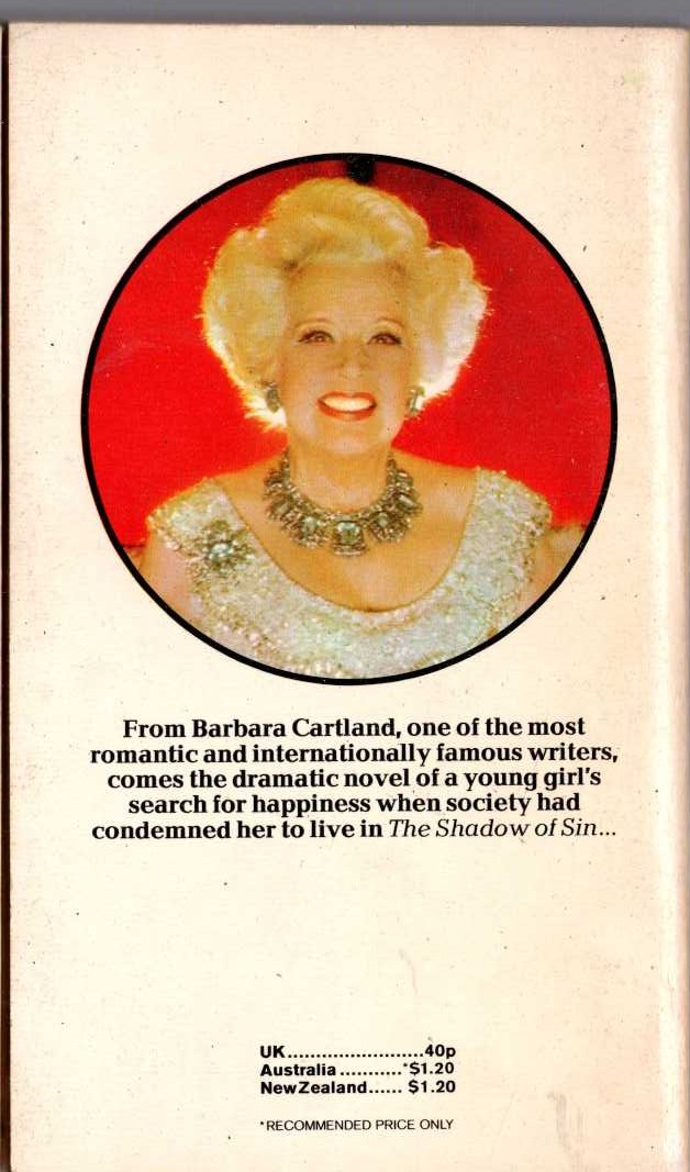 Barbara Cartland  THE SHADOW OF SIN magnified rear book cover image