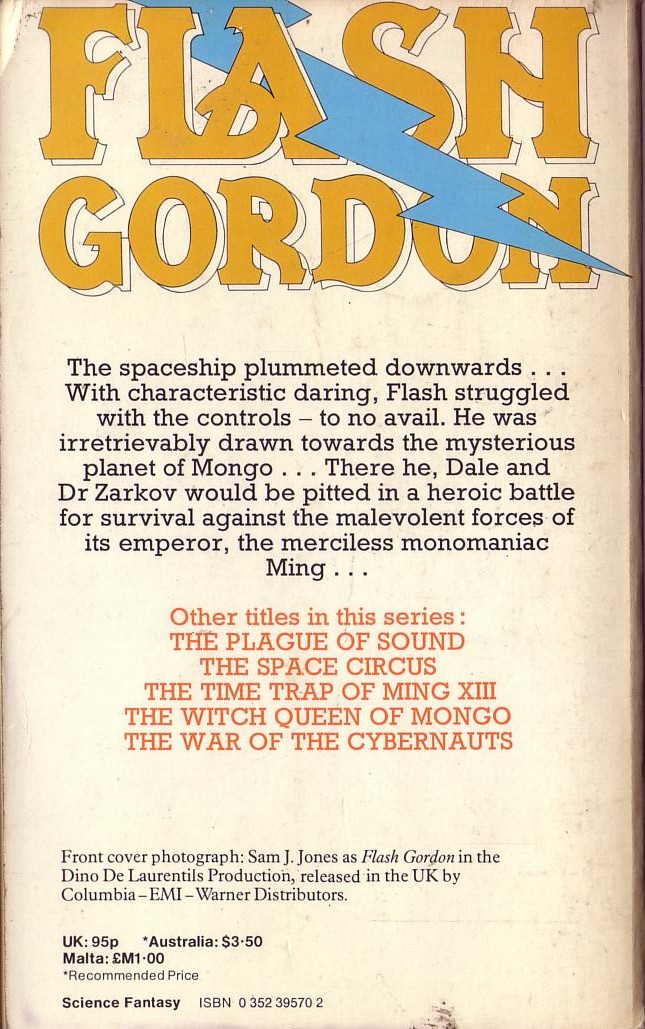 Alex Raymond  FLASH GORDON: The Lion Men of Mongo (Sam S.Jones) magnified rear book cover image