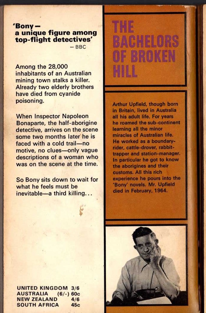 Arthur Upfield  THE BACHELORS OF BROKEN HILL magnified rear book cover image