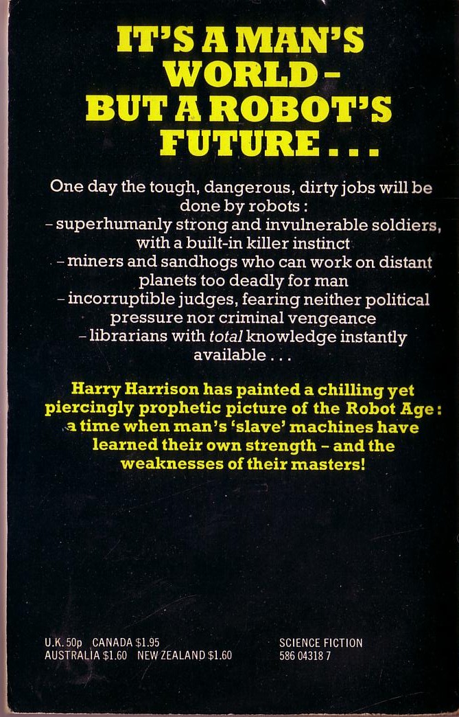 Harry Harrison  WAR WITH THE ROBOTS magnified rear book cover image