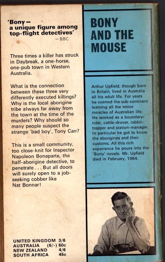 Arthur Upfield  BONY AND THE MOUSE magnified rear book cover image