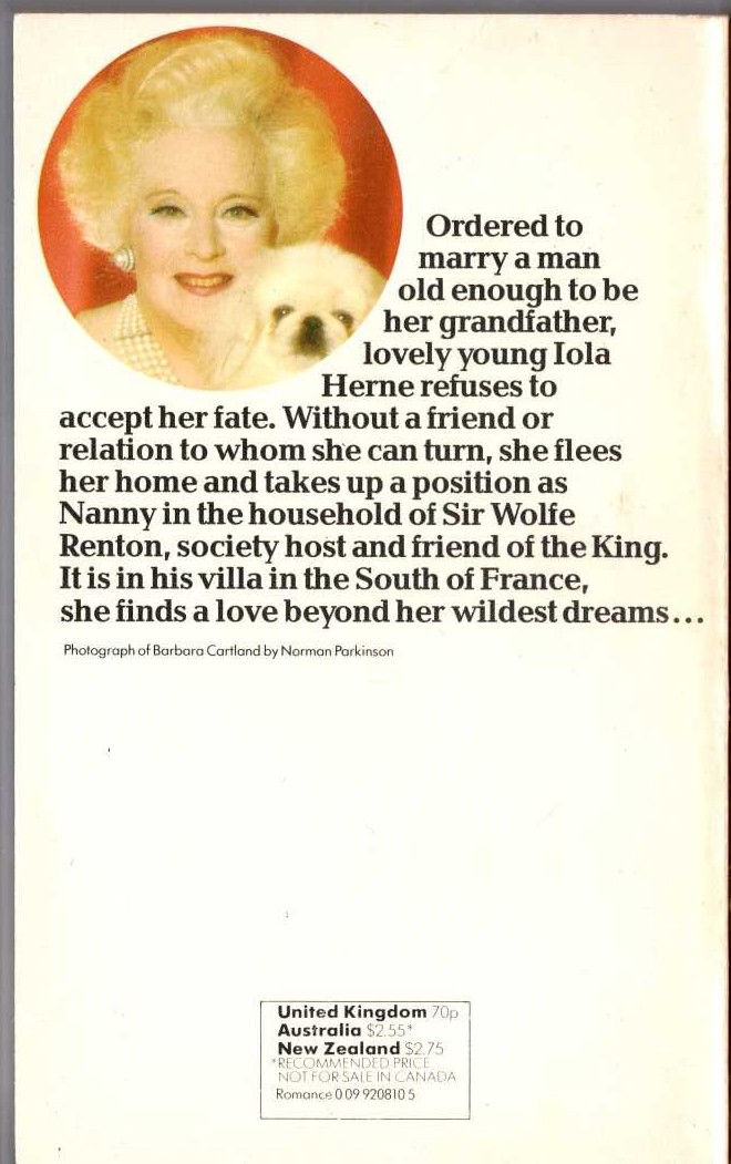 Barbara Cartland  ONLY LOVE magnified rear book cover image