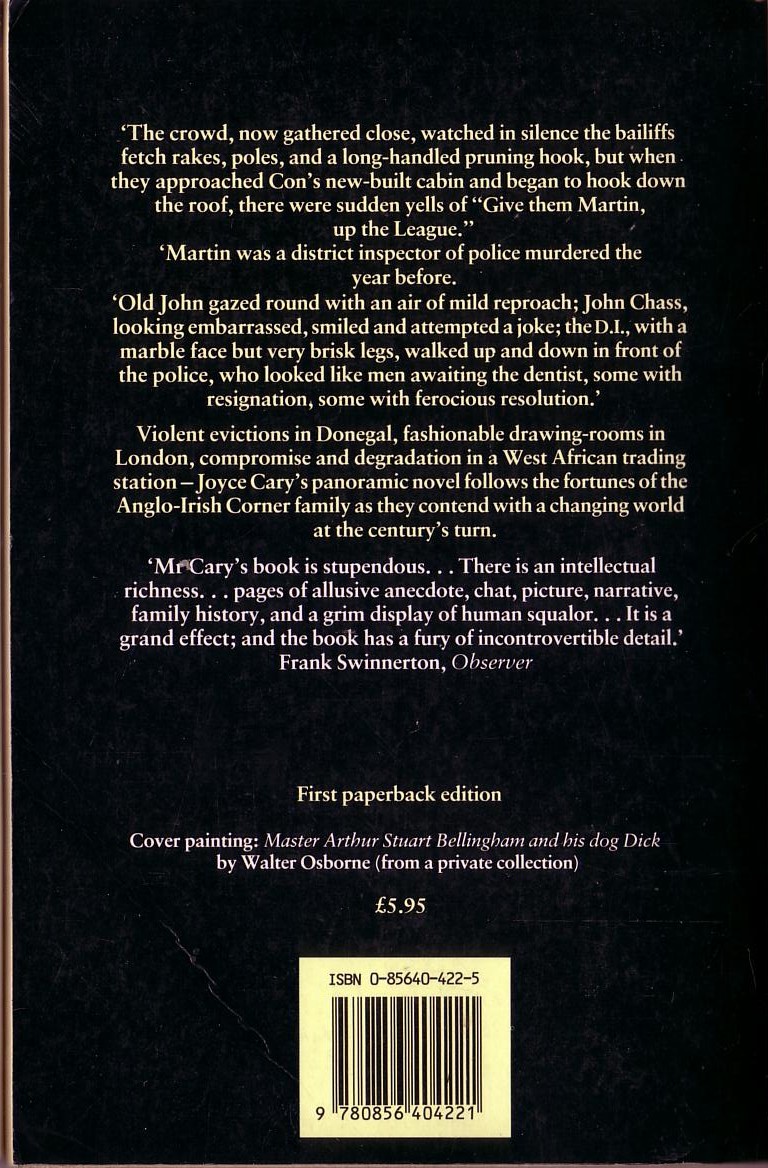 Joyce Cary  CASTLE CORNER magnified rear book cover image