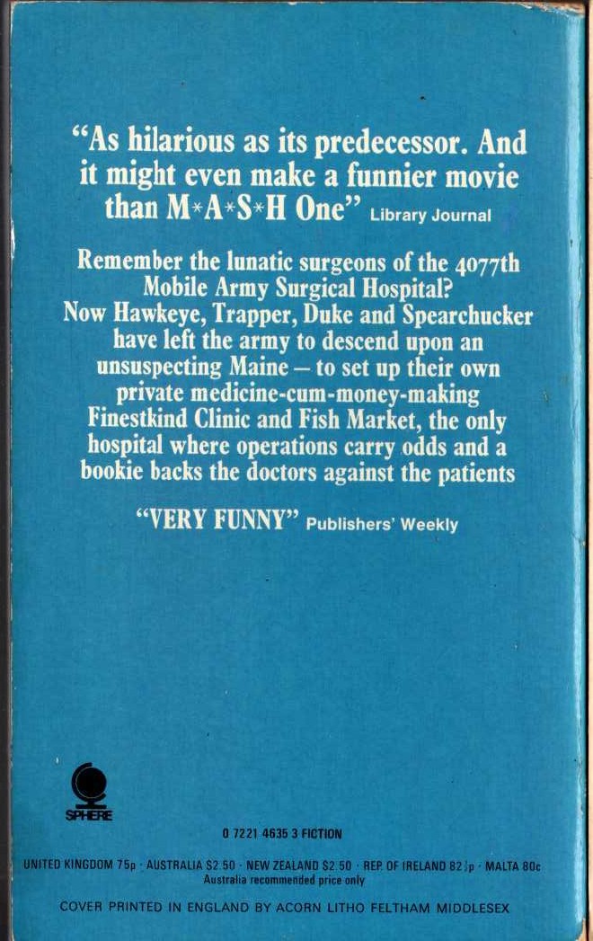 Richard Hooker  MASH GOES TO MAINE magnified rear book cover image