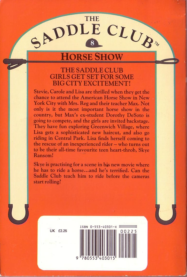 Bonnie Bryant  THE SADDLE CLUB 8: Horse Show magnified rear book cover image