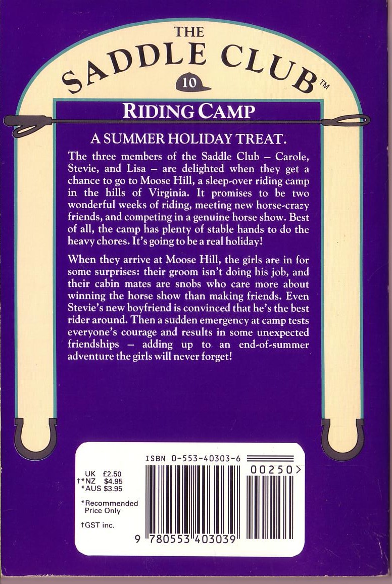 Bonnie Bryant  THE SADDLE CLUB 10: Riding Camp magnified rear book cover image