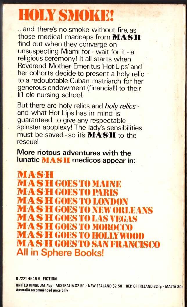 Richard Hooker  MASH GOES TO MIAMI magnified rear book cover image