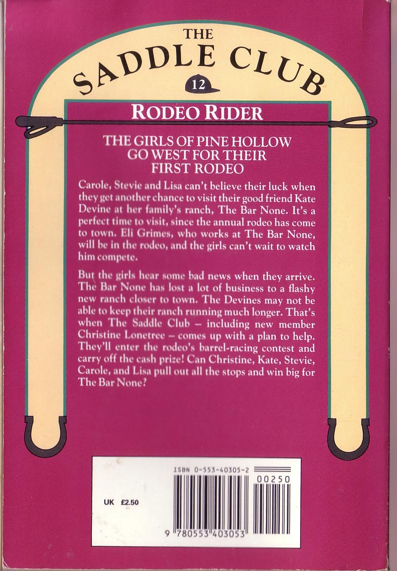 Bonnie Bryant  THE SADDLE CLUB 12: Rodeo Rider magnified rear book cover image