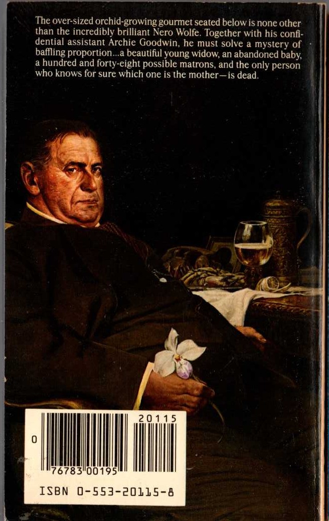 Rex Stout  THE MOTHER HUNT magnified rear book cover image