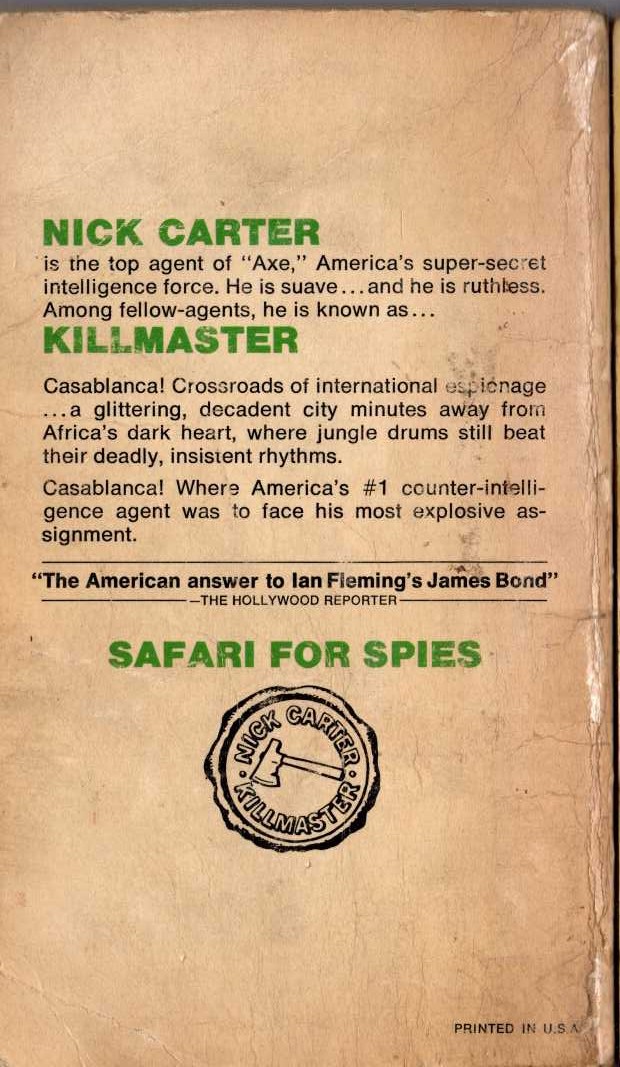 Nick Carter  SAFARI FOR SPIES magnified rear book cover image