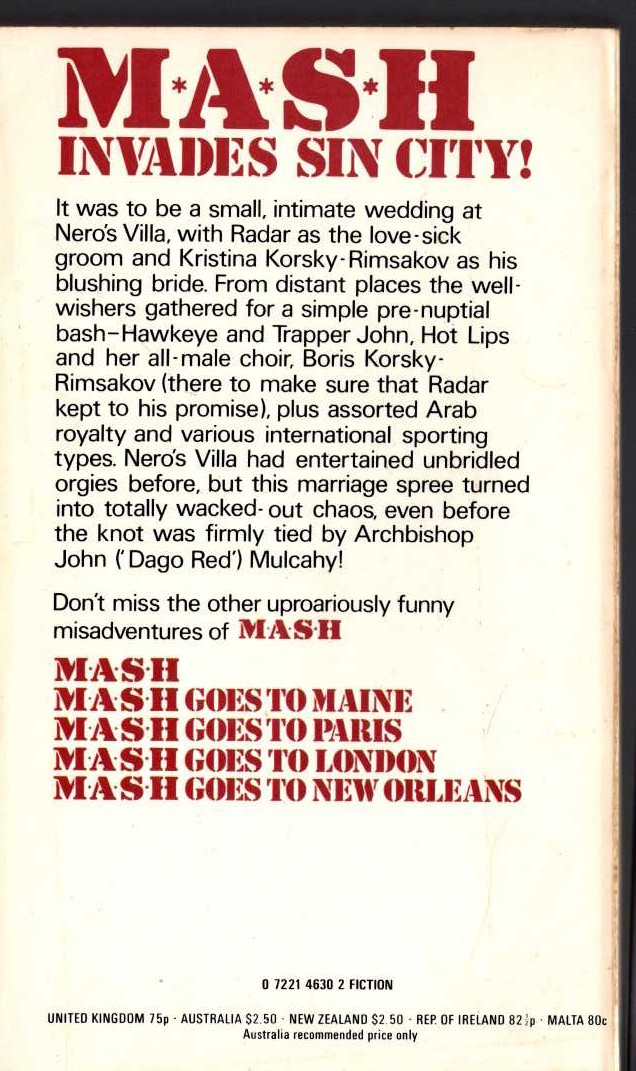 (Hooker, Richard & Butterworth, William E.) MASH GOES TO LAS VEGAS magnified rear book cover image