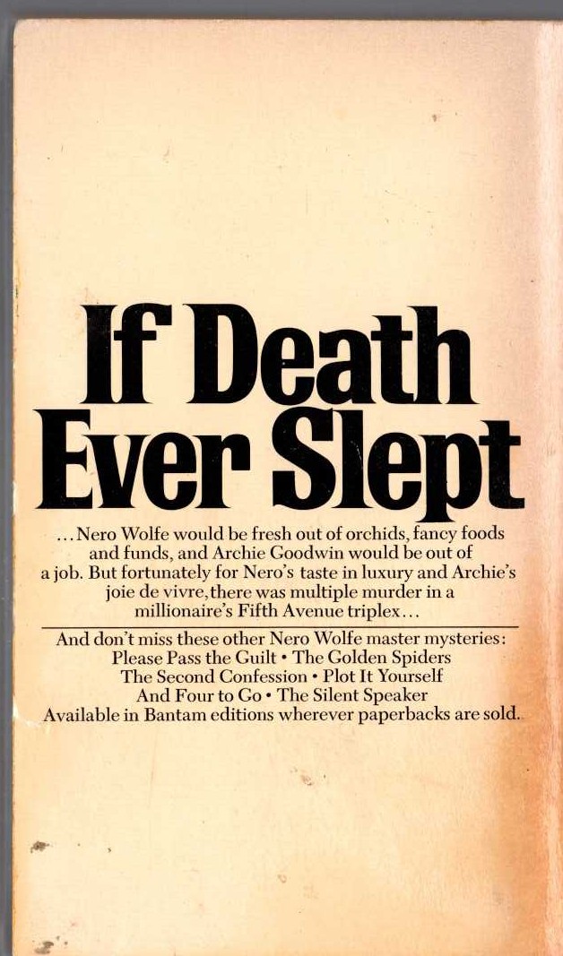 Rex Stout  IF DEATH EVER SLEPT magnified rear book cover image