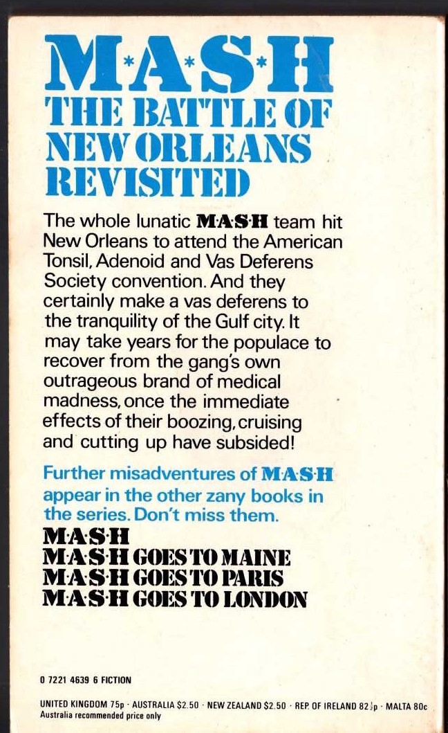 Richard Hooker  MASH GOES TO NEW ORLEANS magnified rear book cover image