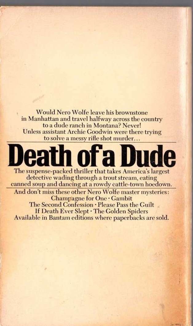Rex Stout  DEATH OF A DUDE magnified rear book cover image