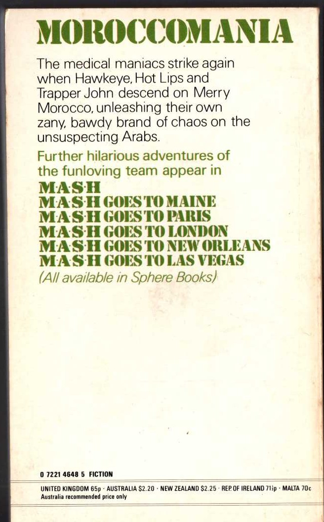 Richard Hooker  MASH GOES TO MOROCCO magnified rear book cover image