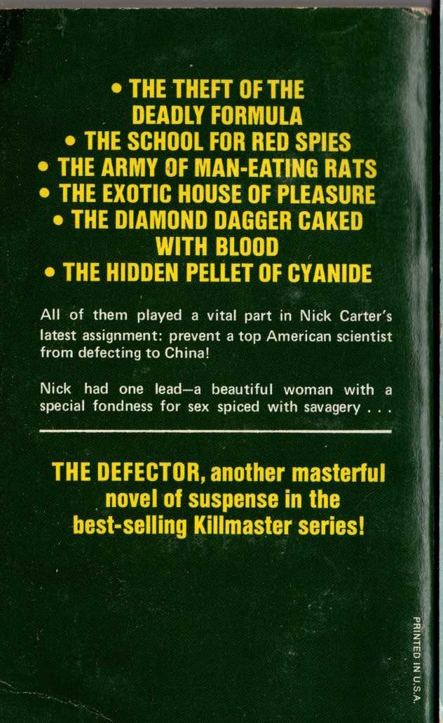 Nick Carter  THE DEFECTOR magnified rear book cover image