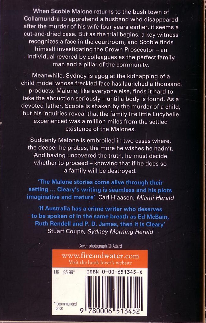 Jon Cleary  DILEMMA magnified rear book cover image