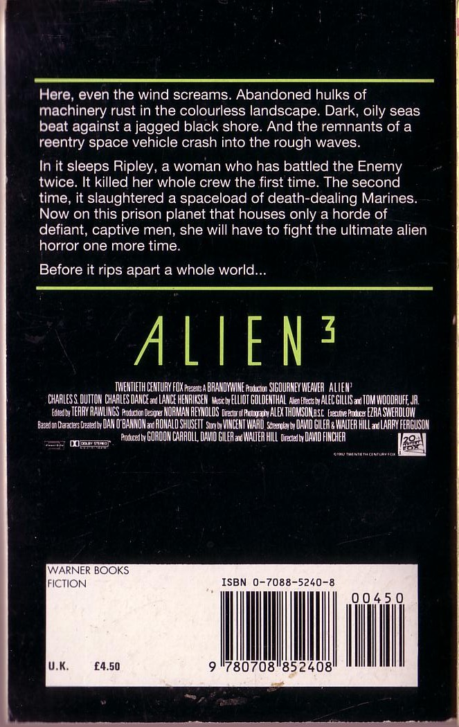 Alan Dean Foster  ALIEN3 magnified rear book cover image