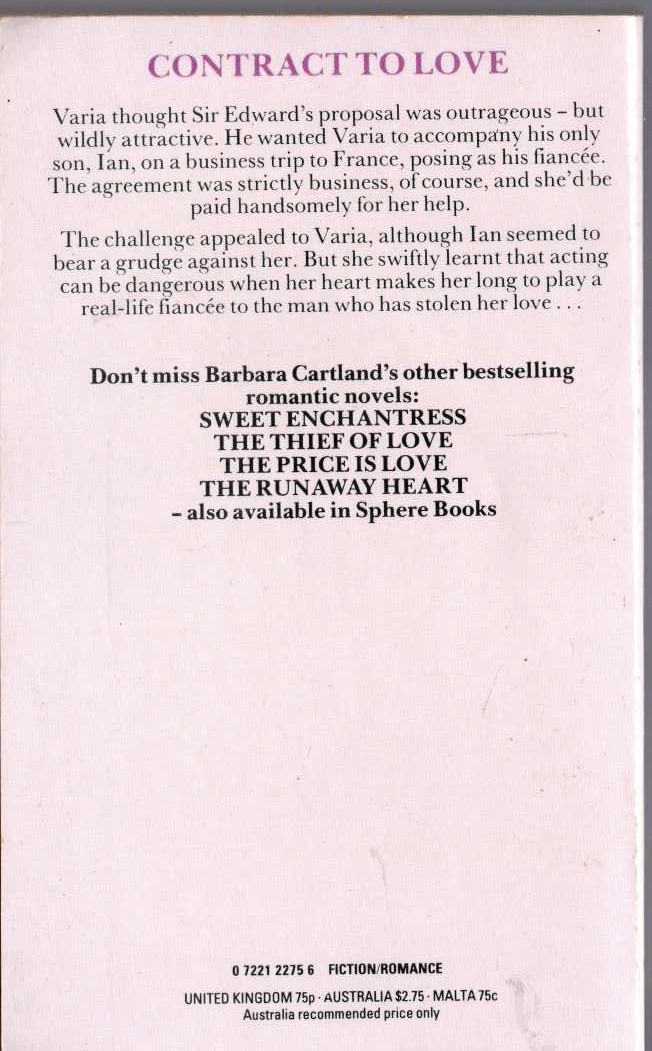 Barbara Cartland  A KISS OF SILK magnified rear book cover image