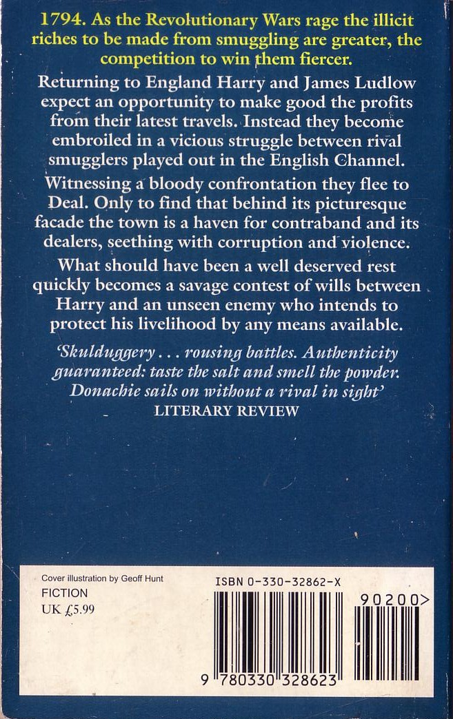 David Donachie  A HANGING MATTER magnified rear book cover image