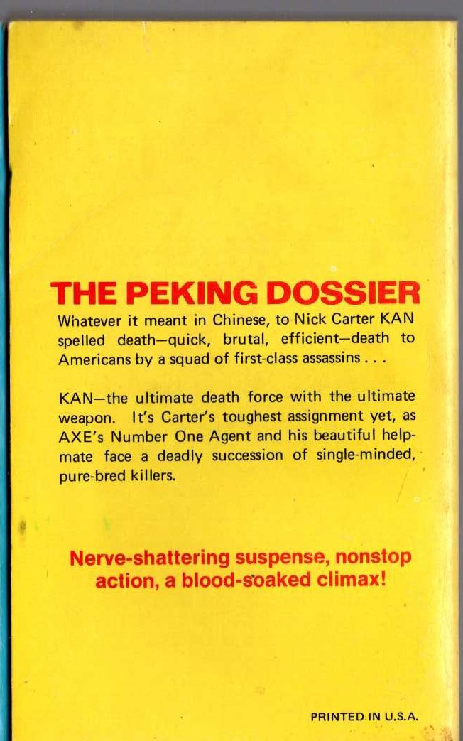 Nick Carter  THE PEKING DOSSIER magnified rear book cover image