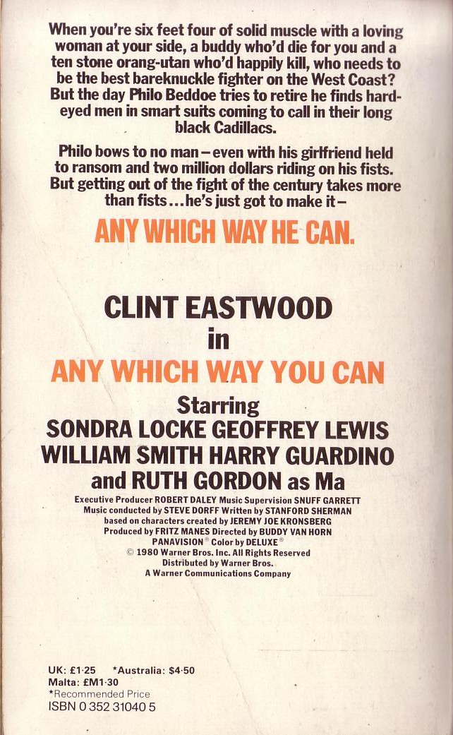 Gerald Cole  ANY WHICH WAY YOU CAN (Clint Eastwood) magnified rear book cover image