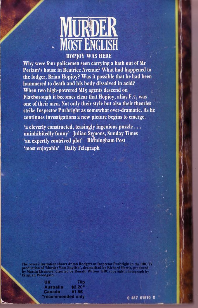 Colin Watson  HOPJOY WAS HERE (TV tie-in) magnified rear book cover image