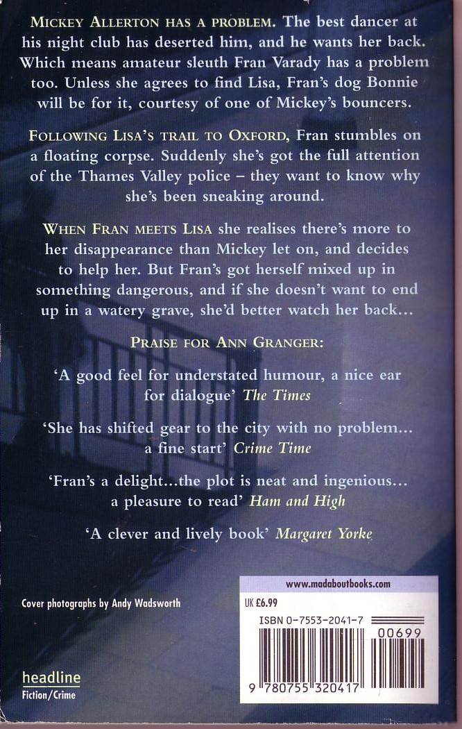 Ann Granger  MIXING WITH MURDER magnified rear book cover image