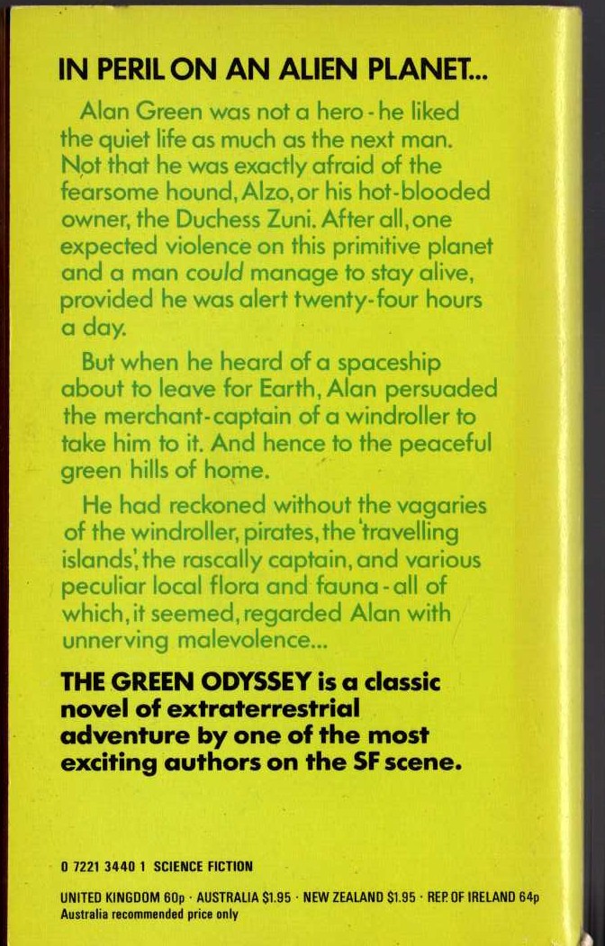 Philip Jose Farmer  THE GREEN ODYSSEY magnified rear book cover image