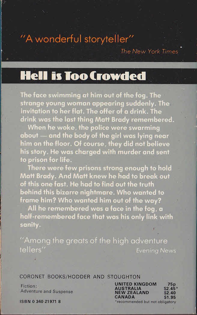 Jack Higgins  HELL IS TOO CROWDED magnified rear book cover image