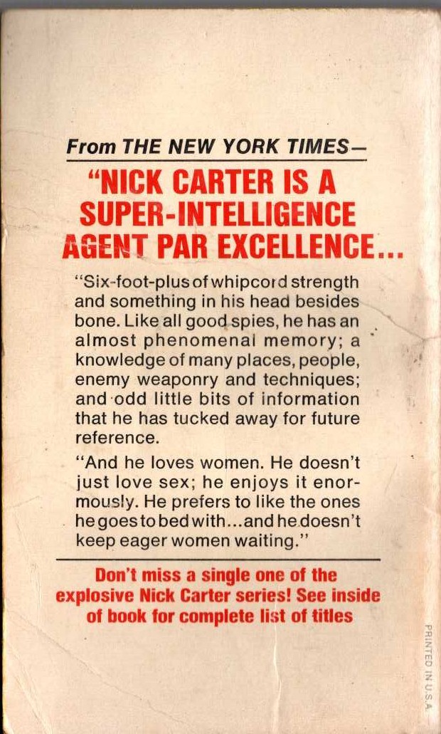 Nick Carter  EYES OF THE TIGER magnified rear book cover image