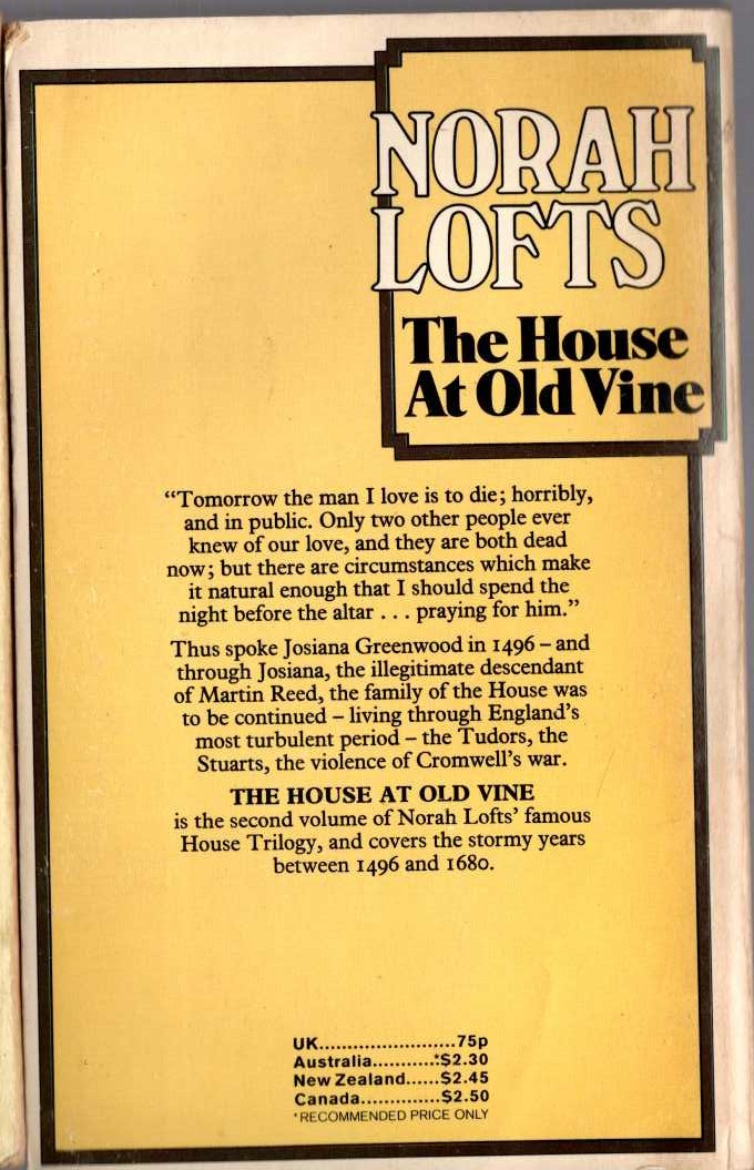 Norah Lofts  THE HOUSE AT OLD VINE magnified rear book cover image